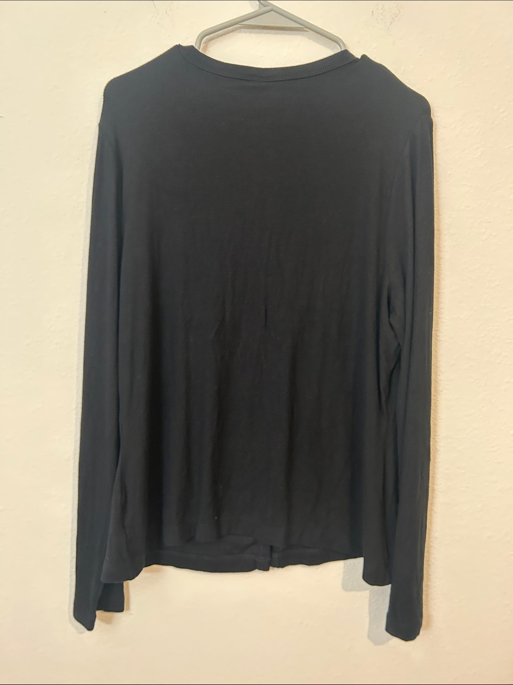 Black Ribbed Button-Front Long Sleeve Top - Picture 3 of 3